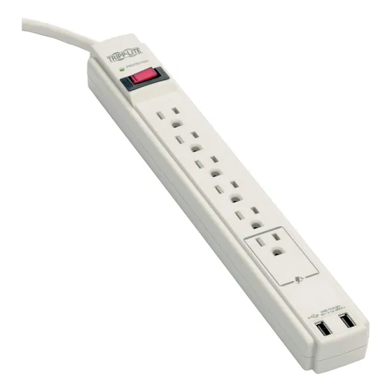 Ladrón De 4 Enchufes Off White Con Usb Color Gris