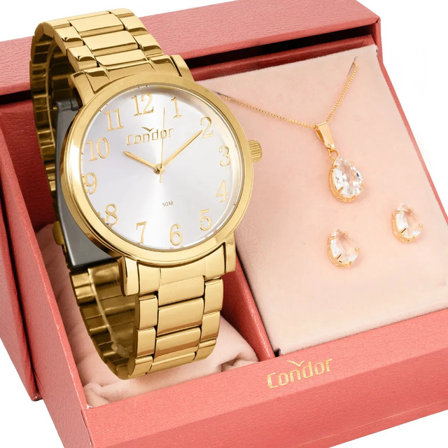 Kit Relógio Feminino Condor Com Colar E Brincos Co2035nfx/k4k Dourado