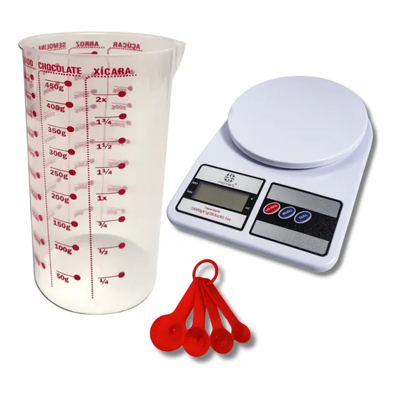 Kit Copo Medidor 500ml Com Balança Digital, Colher Medidora