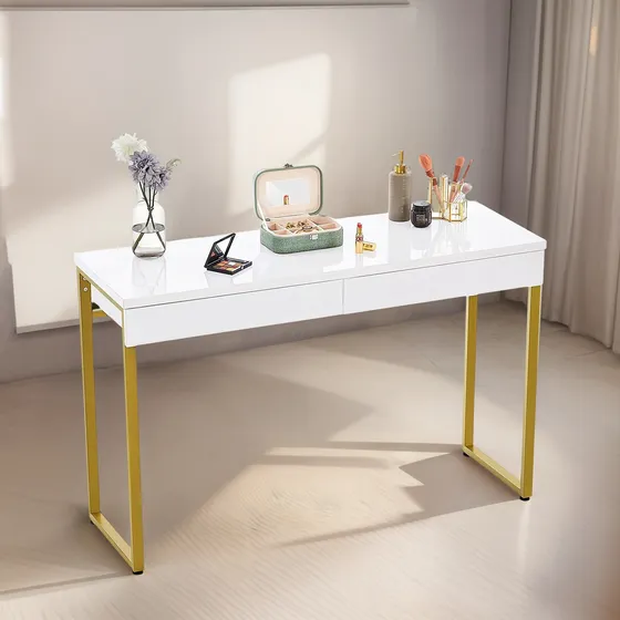 Mostrador De Tocador  Mesa De Maquillaje Blanco Brillan...