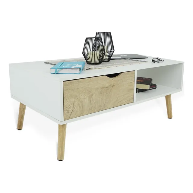 Mesa De Centro De Madera Para Sala Con Estante Y Cajon