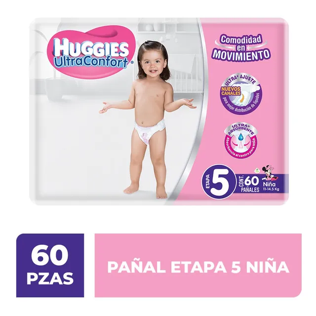 Pañales Huggies UltraConfort Etapa 5 para Niña 60 Pañales
