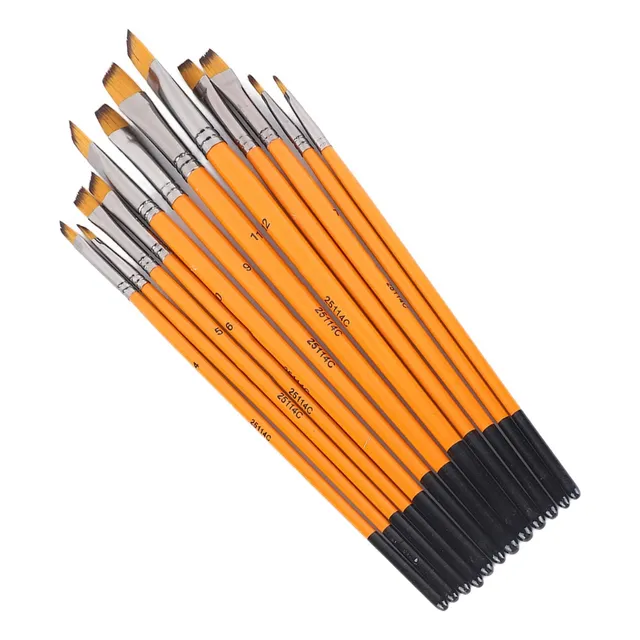 Pinceles Para Pintura Acrílica Oleo 12 Piezas Mli Cerdas Marrón