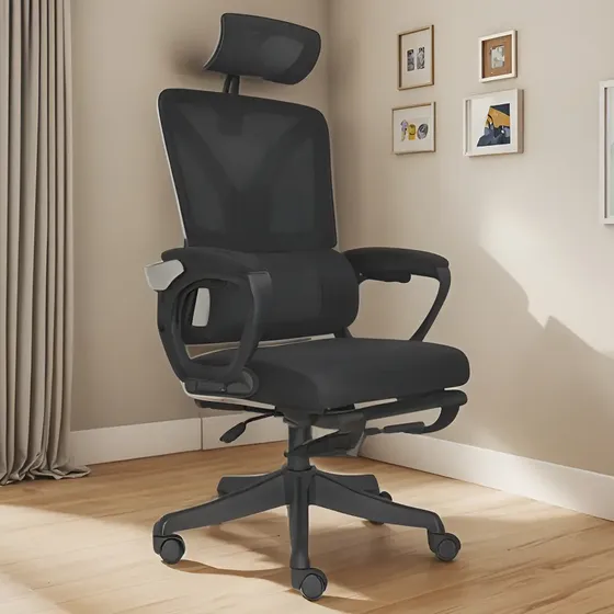 Silla De Oficina Con Cabecero Evox Con Posapiés Negro Bonno Negro Tela Espuma | Cuotas sin interés