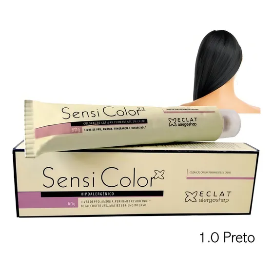 Tintura Coloração Sensicolor Hipoalergênica Antialérgica Cores 1.0 Preto