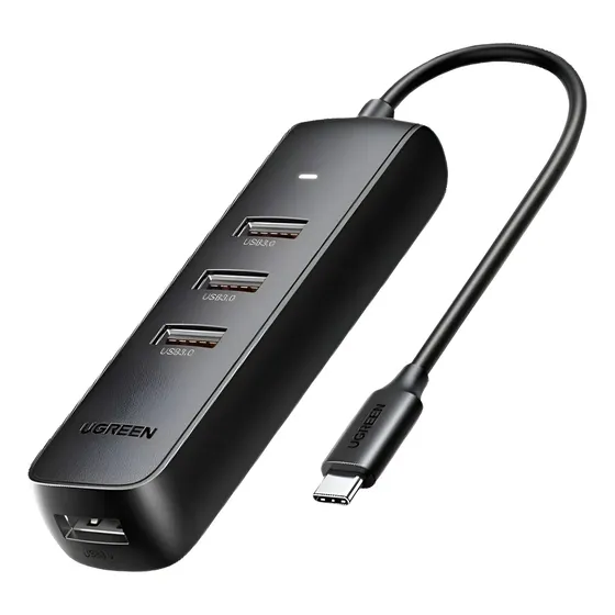 Hub Ugreen 4 En 1 Usb-a 3.0 Multipuerto 5 Gbps 5v Pc Mac Negro