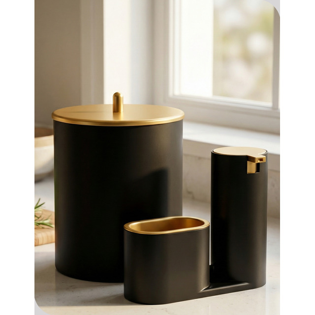 Kit Pia Cozinha Lixeira 5l E Dispenser Liquido Luxo Elegante Kit Pia Cozinha Lixeira 5l E Dispenser Liquido Luxo Elegante