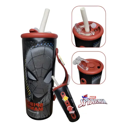 Copo Térmico Charms Com Alça, Canudo E 3 Pins Para Babuches Preto Homem Aranha