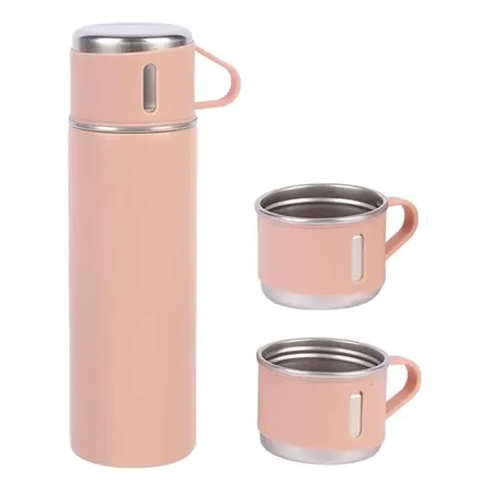 Garrafa Vacuum 500ml Conjunto Com Três Xícaras Chá Rosa