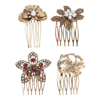 Peineta Para El Pelo Con Flores De Diamantes De Imitación: 4 Peineta Para El Pelo Con Flores De Diamantes De Imitación: 4
