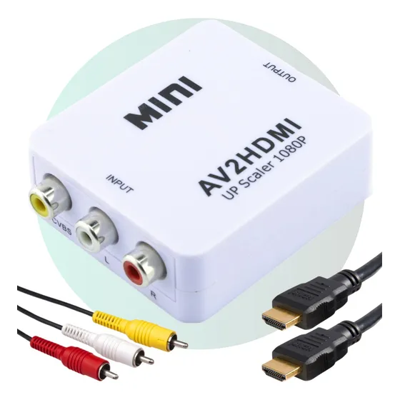 Super Kit Adaptador Av P/ Hdmi + Cabo Hdmi 1 Mt + Cabo Rca