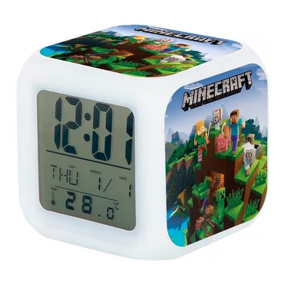 Reloj Despertador Minecraft Con Luz Led Color Blanco