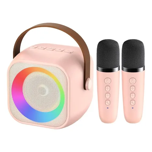 Máquina de karaoke para niños con 2 micrófonos inalámbricos y luces LED de color, mini máquina de karaoke para niños y adultos, altavoz portátil de karaoke Bluetooth, regalos de fiesta de Máquina de karaoke para niños con 2 micrófonos inalámbricos y luces LED de color, mini máquina de karaoke para niños y adultos, altavoz portátil de karaoke Bluetooth, regalos de fiesta de