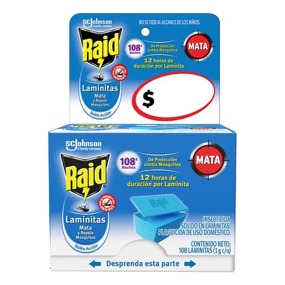 Laminitas de insecticida sólido Raid 108 undidades de 1gr