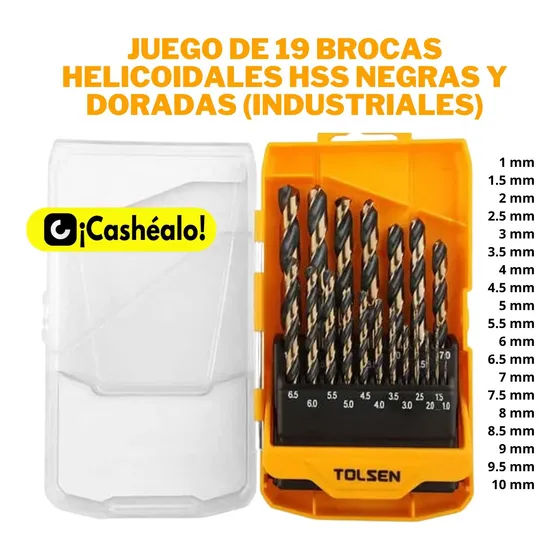 Kit Juego Mecha Metal Broca Industrial 19 Pieza 75086 Tolsen