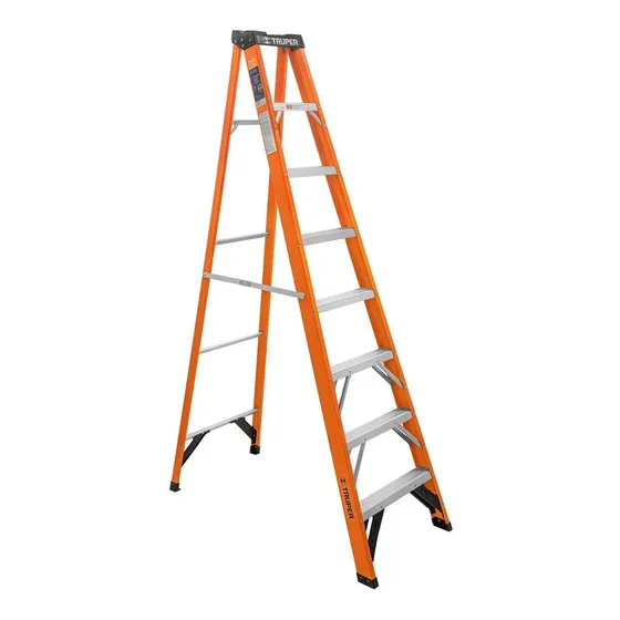Escalera Tijera 7 Pasos Fibra De Vidrio 175 Kg Truper 100227 Color Naranja