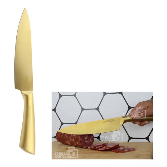 Mimo Style Faca De Cozinha Cabo Premium Do Chef Picanheira Profissional Cor Dourado