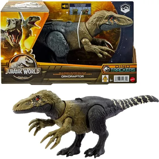 Figura de acción Orkoraptor Orkoraptor Rugido Salvaje HLP21 de Mattel Jurassic World Rugido Salvaje