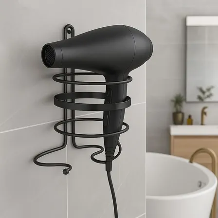 Suporte Para Secador De Cabelos Preto Porta Secador Parede Preto