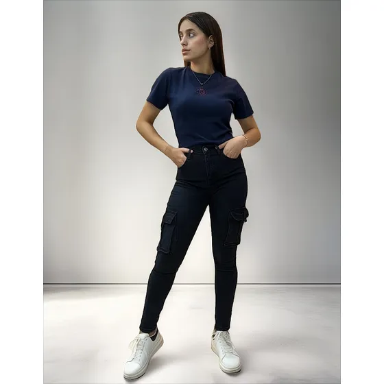 Pantalón Cargo Skinny Mujer Jean Negro Largo
