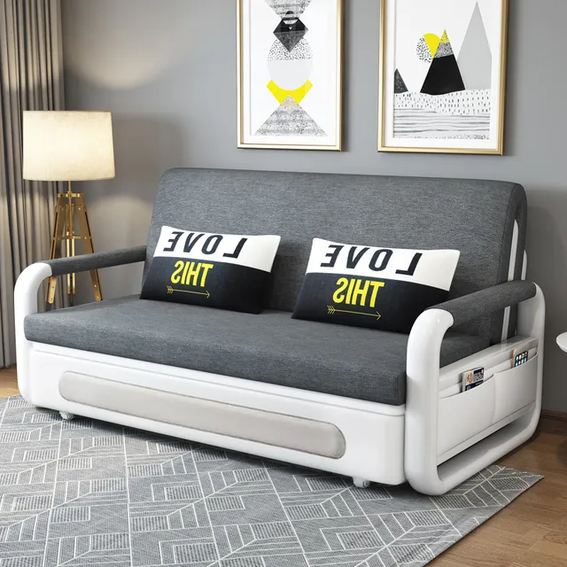 Sofá Cama 2en1 128cm Gris Clásico Con Almacenaje Matrimonial
