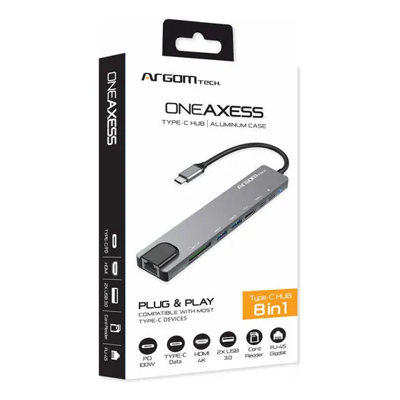 Hub Tipo C  8 En 1 / Hdmi 4k Puertos Usb 3.0/ Gigabit/ Jr45