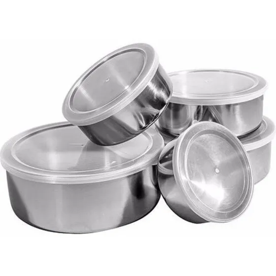 Conjunto De Potes Organizadores Inox 5 Peças Com Tampa Ke Home