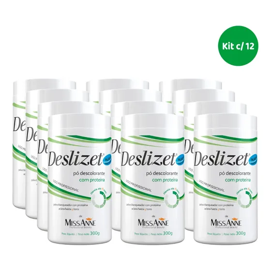 Miss Anne Deslizet Pó Descolorante Proteínas 300g (kit C/12) Tom Pó azul