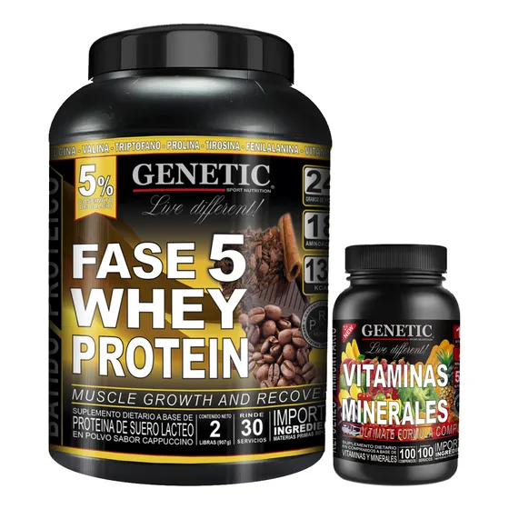 Masa Muscular Whey Caseinato + Vitaminas Minerales Genetic