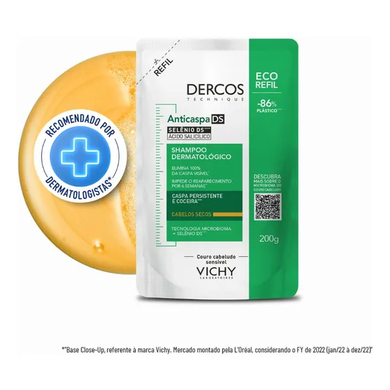 Refil shampoo dercos anticaspa ds intensivo cabelos secos 200g vichy