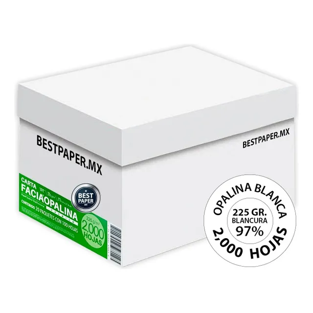 Cartulina Opalina Blanca Carta 225 Gr - Caja/2,000 Hojas