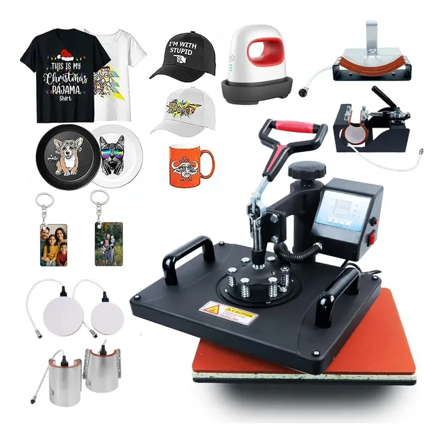 Kit Combo Sublimar 8 En 1 Plancha Para Tazas Gorras Playera