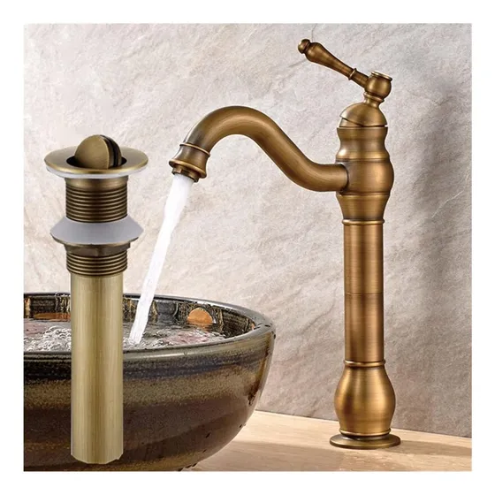 Grifo Lavabo Baño Bronce Antiguo Cobre Alto Monomando Agua