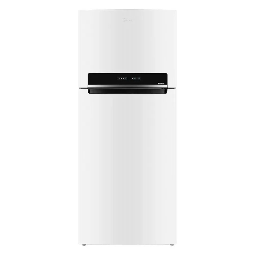 Geladeira Midea Frost Free 473 litros modelo duplex na cor branca com painel de controle digital na porta do freezer