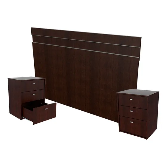 Combo Dormitorio Set Respaldo Sommier + 2 Mesas De Luz Color Wengue