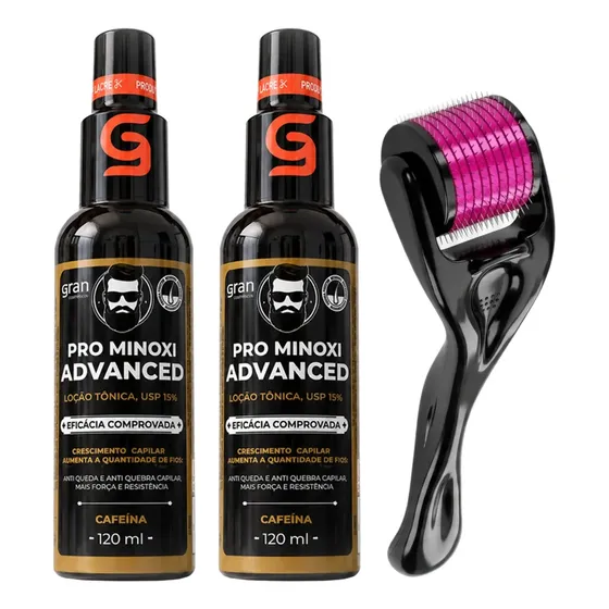 Kit 2x Tônico Pro Minoxi + Dermaroller Para Cabelo E Barba Fragrância Derma 0.5