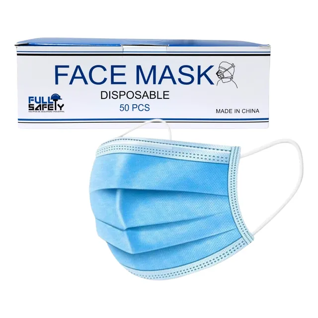 Mascarilla Tapabocas Descartable Azul Fs De 3 Capas 50 Unid