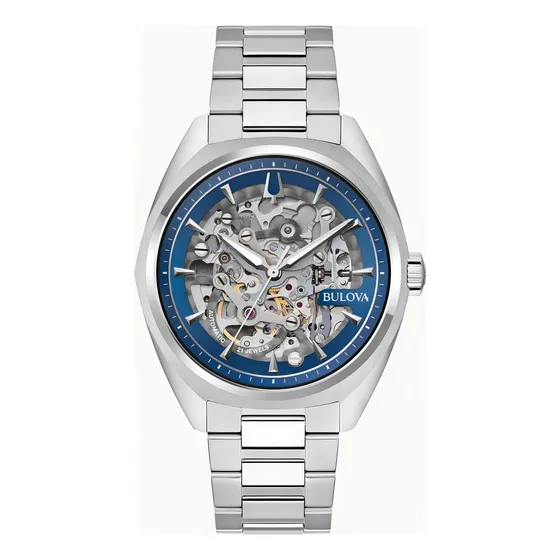 Reloj Bulova Automatico Para Hombre 96a292 Classic Surveyor Correa Plateado Bisel Plateado Fondo Azul