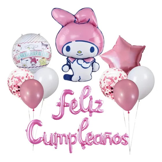 Globos My Melody Set Feliz Cumpleaños Adorno Amigos Kitty