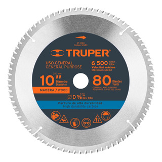 Disco Sierra 10 , Madera, 80 Dientes, 5/8 , Truper 12683 Disco Sierra 10 , Madera, 80 Dientes, 5/8 , Truper 12683