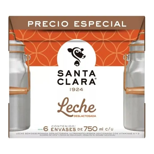 Leche Santa Clara Deslactosada 1 Pack De 18 Leches De 750 Ml