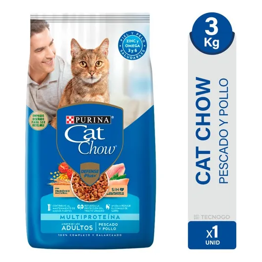 Alimento Gatos Adultos Cat Chow Pescado Pollo 3kg