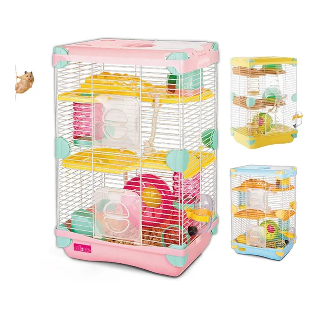 Jaula Para Hamster Comedero De 3 Pisos Con Tobogán Y Rodillo