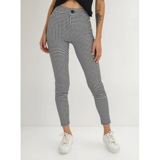 Calza Skinny Vichy Con Cierre Blanco/negro Nicopoly