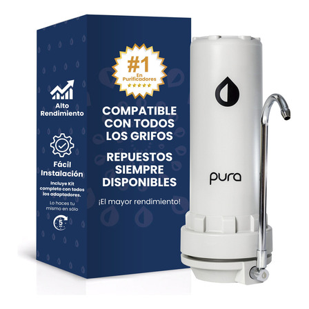 Pura Filtro Purificador De Agua | Rinde 40mil Litros Mas Salud Alto Rendimiento Adios Garrafones Mejora tu y bienestar y el planeta.Color Gris Pura Filtro Purificador De Agua | Rinde 40mil Litros Mas Salud Alto Rendimiento Adios Garrafones Mejora tu y bienestar y el planeta.Color Gris