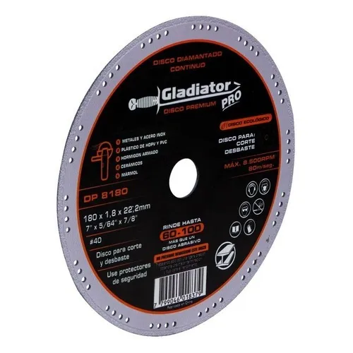Disco Premium Diamantado 180mm Gladiator Pro - Dp8180 Color Negro