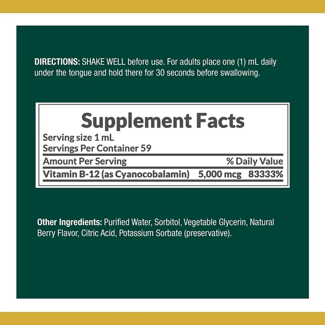 Vitamina B-12 Sublingual Liquid 5000 Mcg 59 Ml,