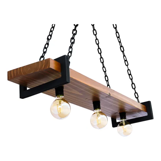 Lustre Pendente Alto Padrão Moderno Caibro Madeira 3 Bocais