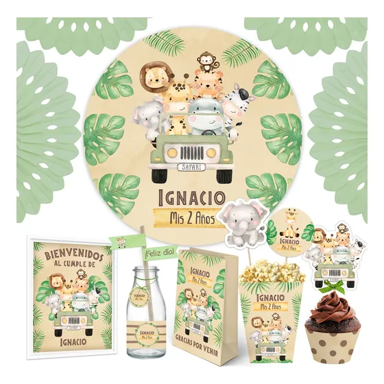 Kit Imprimible Animales Selva Safari + Banner, Personalizado