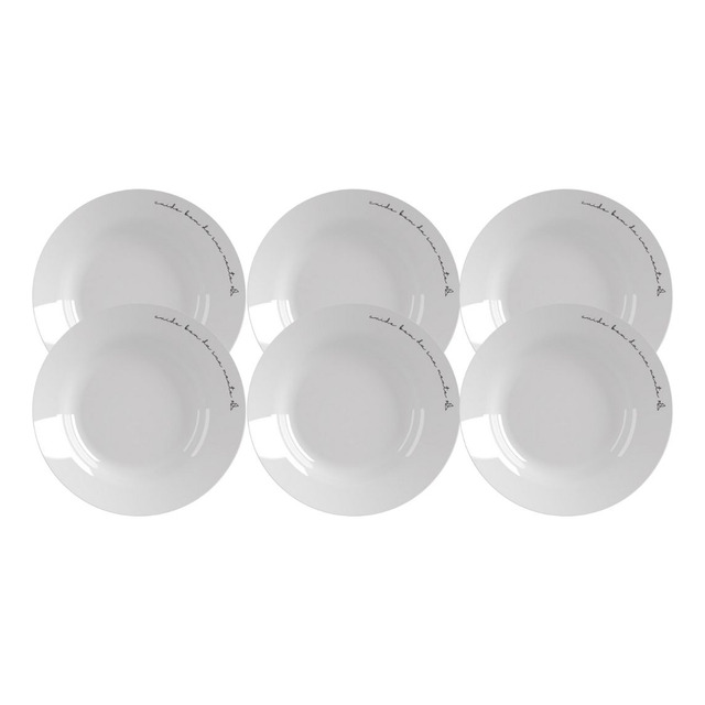 Bhr Casa Jogo Prato Fundo Sentidos Opaline Branco Menu Vidro Kit 6 Unidades